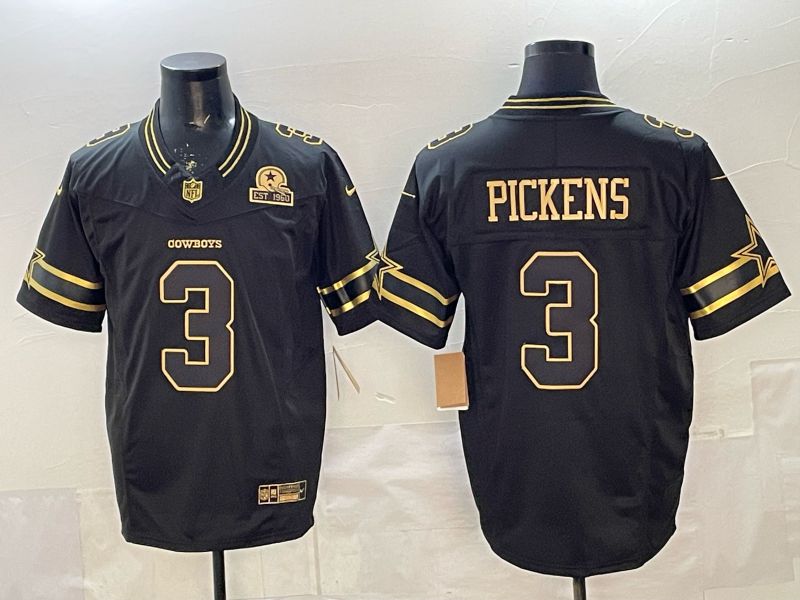 Men 2026 Dallas Cowboys #3 Pickens Black gold 6th generation Nike Limited NFL Jersey style 09